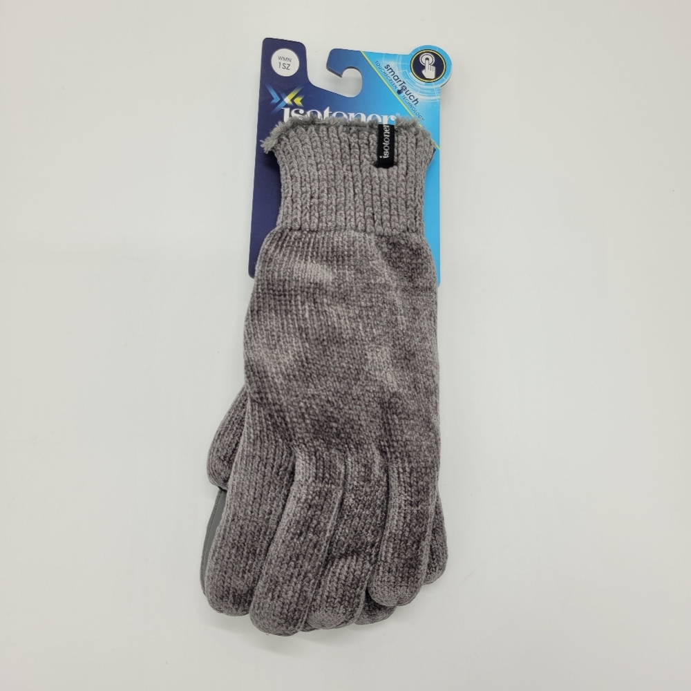 Isotoner Gloves Chrome Gray Chenille Knit Smart Touch Tech Women's One Size NEW
